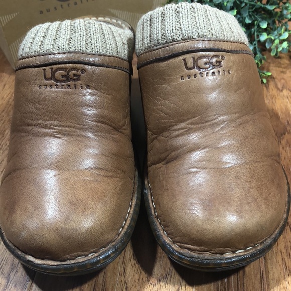 Ugg Gael Chestnut Leather & Shearling Mule Clogs 6 - Picture 5 of 10